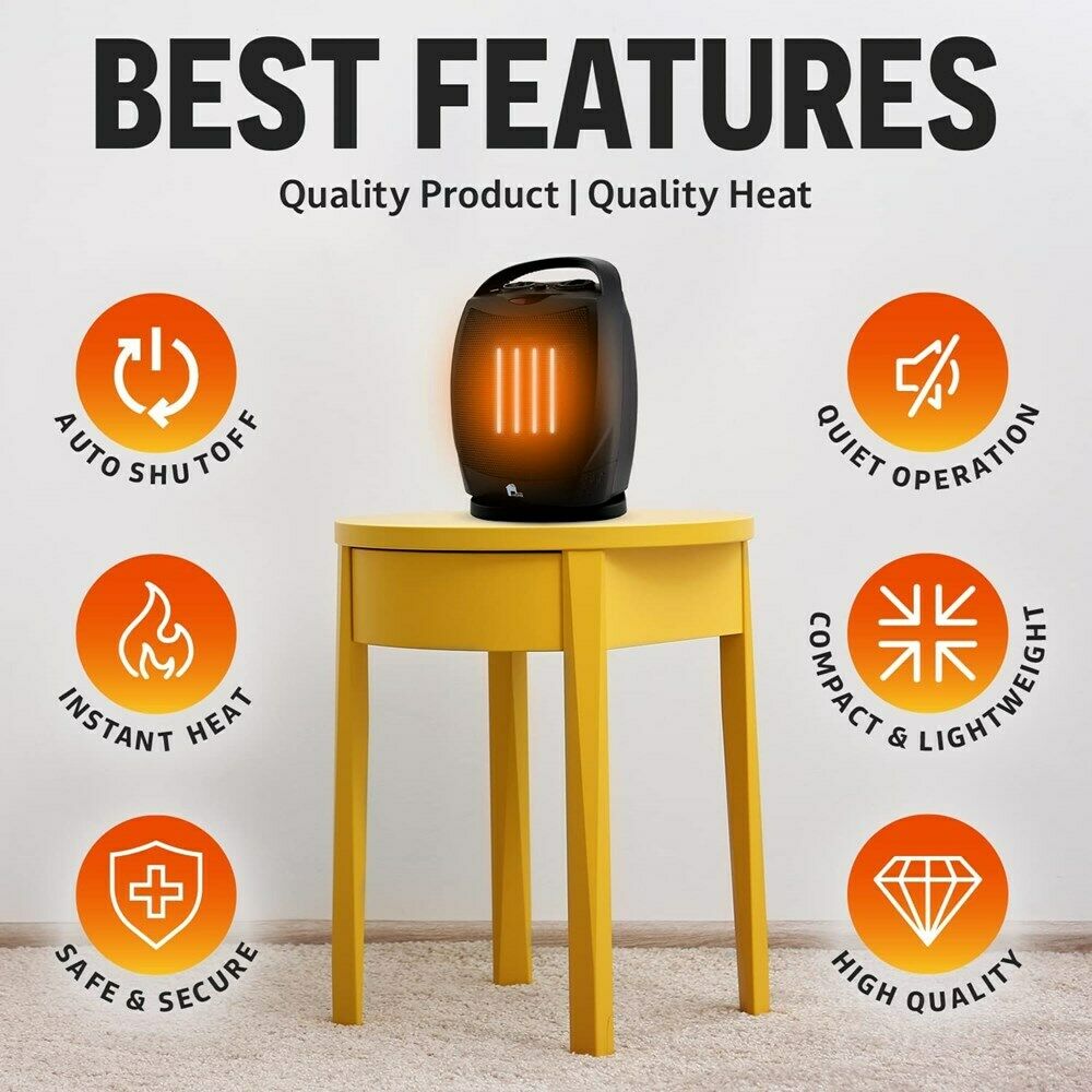 Portable Electric Space Heater Super Quiet Oscillating Heater Fan Thermostat