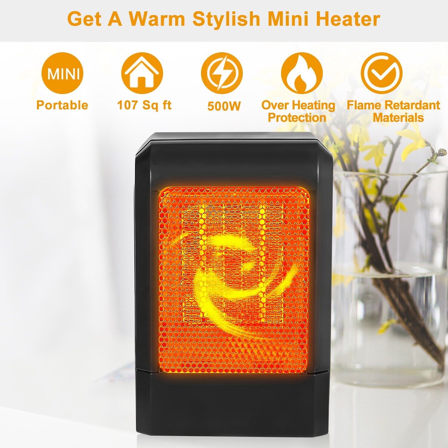 500W Mini Ceramic Electric Heater Home Office Space Heating Portable Fan Silent