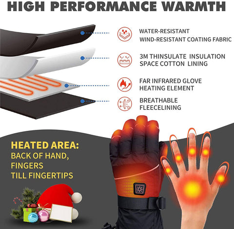 Heated Gloves -Motorcycle Battery Electric Waterproof Heated Gloves Touchscreen Winter Skiing